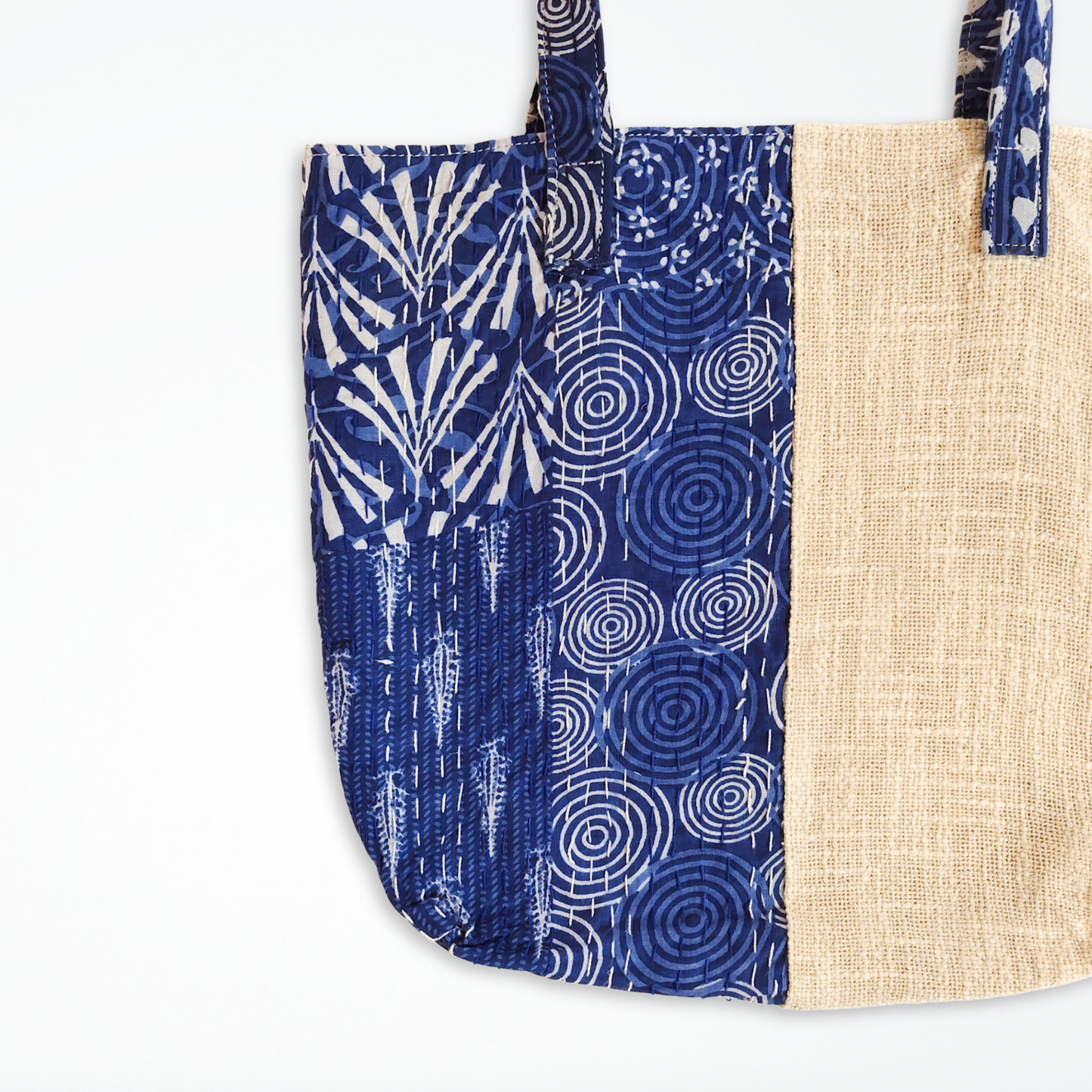 Kantha Patchwork Cotton Tote Bag- Indigo