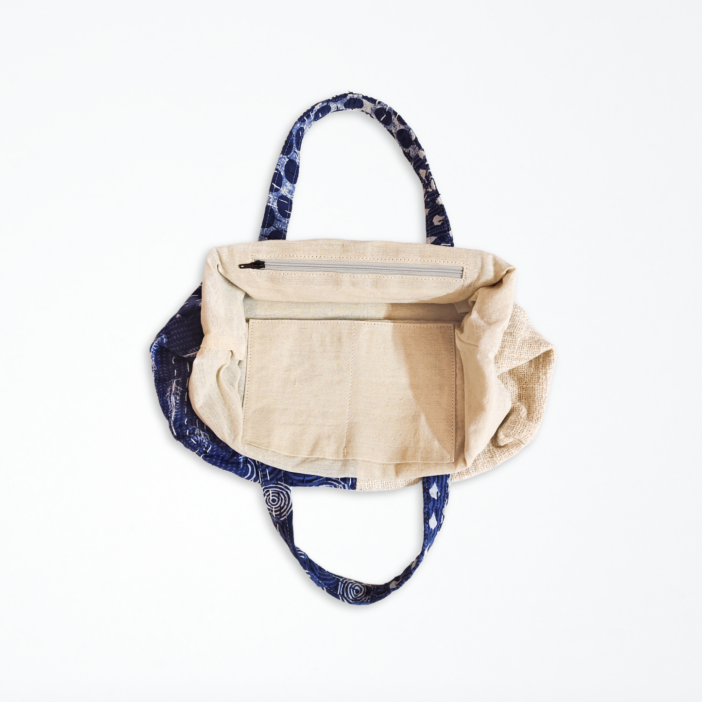 Kantha Patchwork Cotton Tote Bag- Indigo