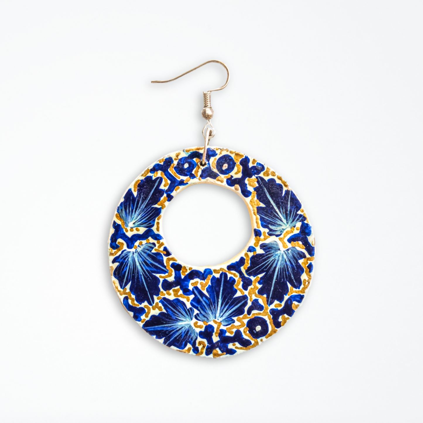 Kashmiri Paper Mache Hand Painted Chinar Leaves Round Cut-Out Earrings
