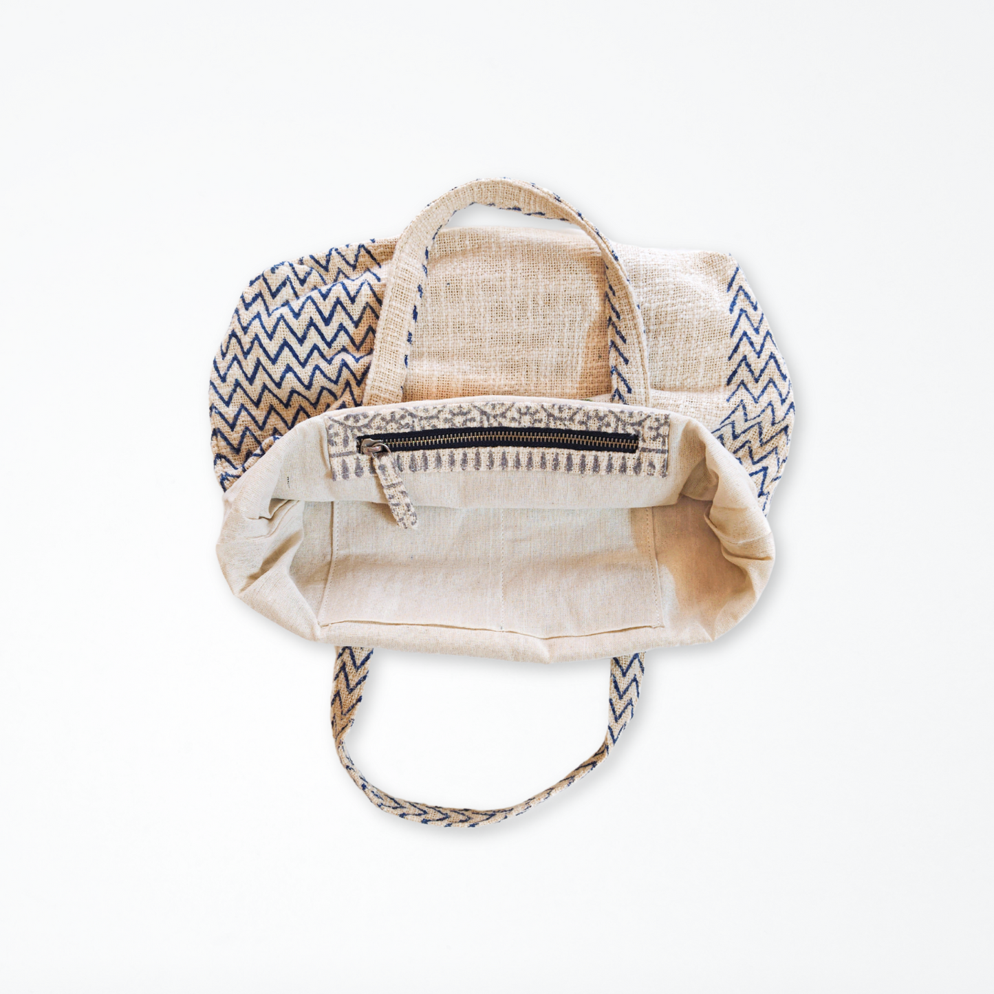 Hand Block Printed Cotton Tote Bag- Paisley with Geometric patterns