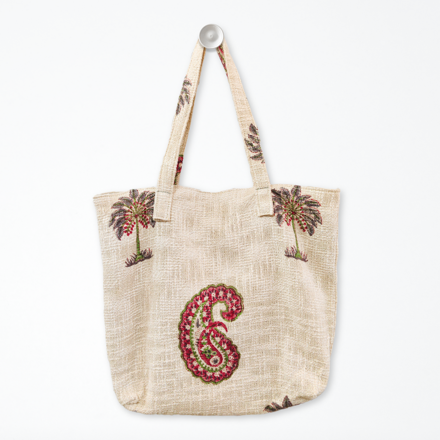 Hand Block Printed Cotton Tote Bag- Paisley with Palm Tree