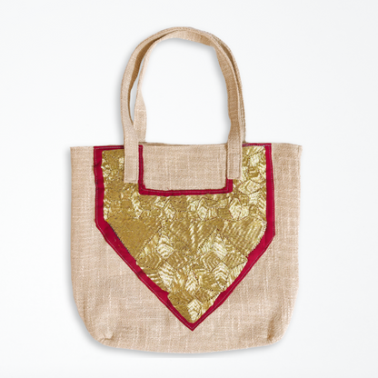 Cotton Tote Bag With Vintage Magenta & Light Gold Embroidered Patch