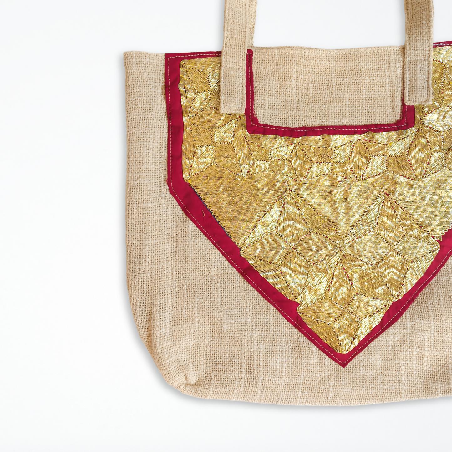 Cotton Tote Bag With Vintage Magenta & Light Gold Embroidered Patch