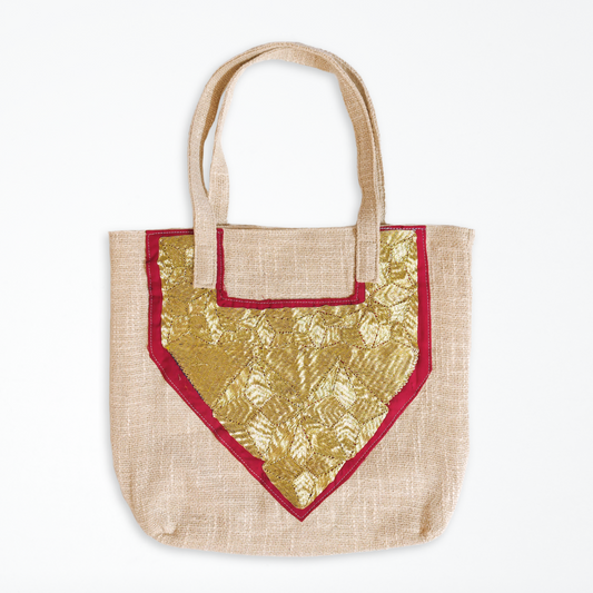 Cotton Tote Bag With Vintage Magenta & Light Gold Embroidered Patch