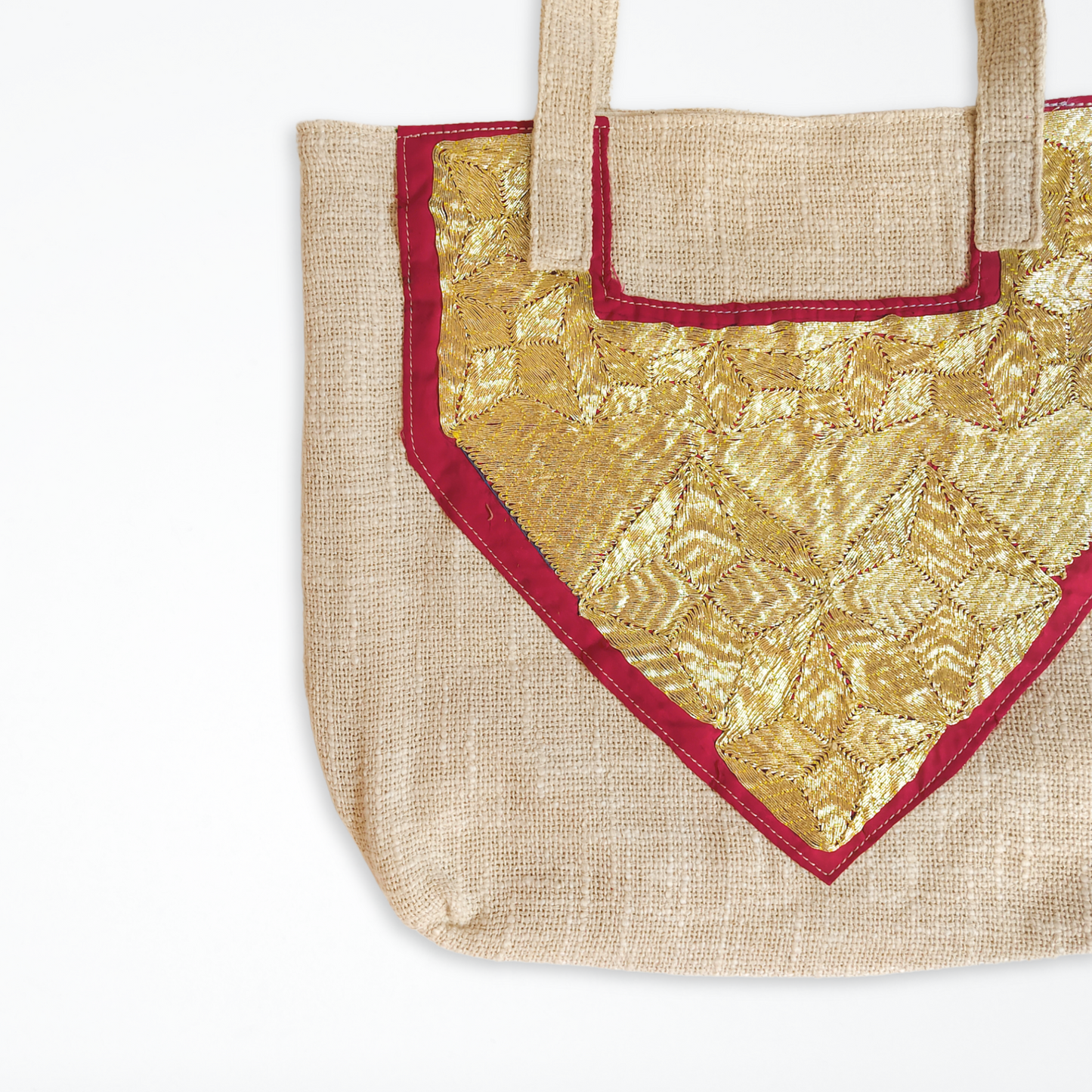 Cotton Tote Bag With Vintage Magenta & Light Gold Embroidered Patch