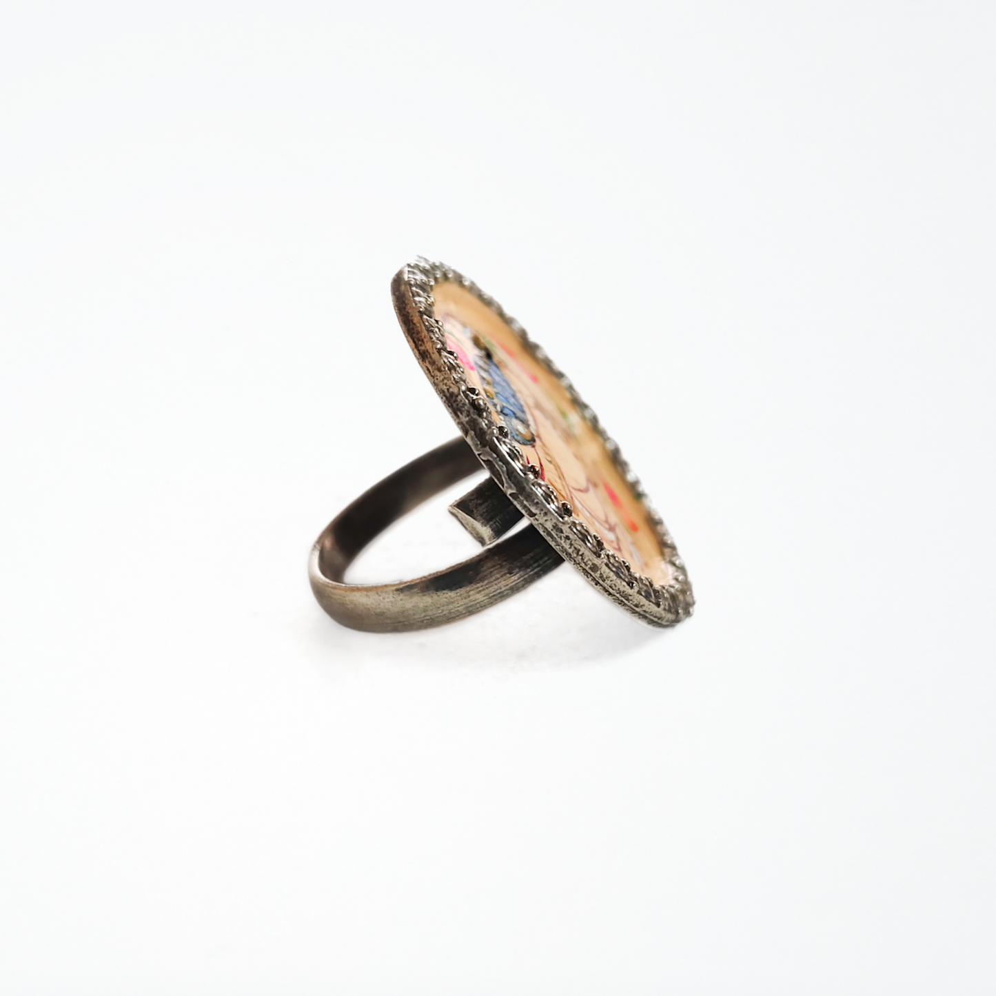 Hand Painted Pichwai Inspired Ring, Brass with Oxidised Polish