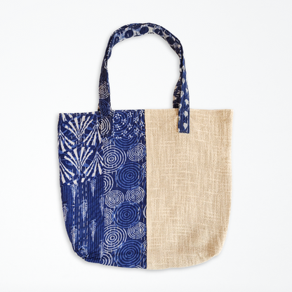 Kantha Patchwork Cotton Tote Bag- Indigo