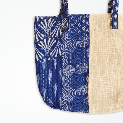 Kantha Patchwork Cotton Tote Bag- Indigo