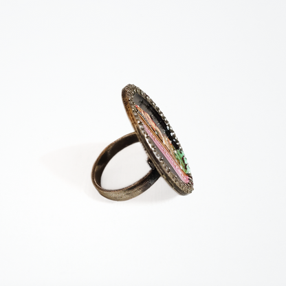 Hand Painted Queen Portrait Ring, Brass with Oxidised Polish