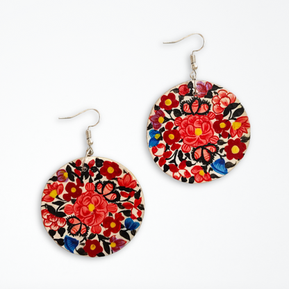 Kashmiri Paper Mache Hand Painted Multicolour Floral Round Earrings