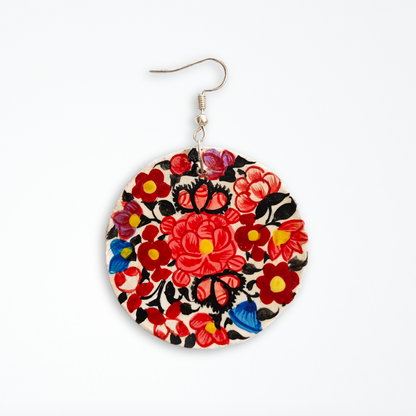 Kashmiri Paper Mache Hand Painted Multicolour Floral Round Earrings