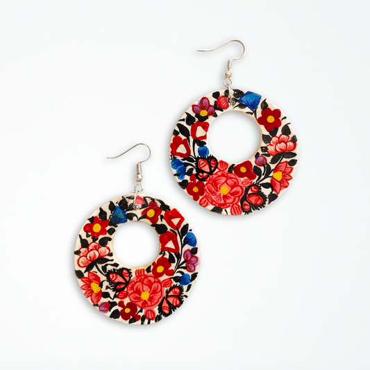 Kashmiri Paper Mache Hand Painted Multicolour Floral Round Cut-Out Earrings