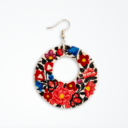 Kashmiri Paper Mache Hand Painted Multicolour Floral Round Cut-Out Earrings