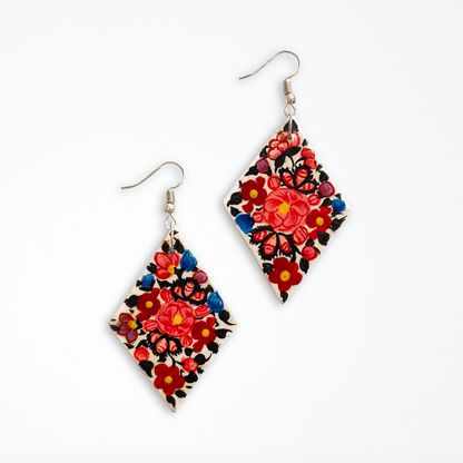 Kashmiri Paper Mache Hand Painted Multicolour Floral Rhombus Earrings