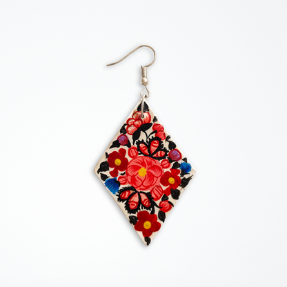 Kashmiri Paper Mache Hand Painted Multicolour Floral Rhombus Earrings