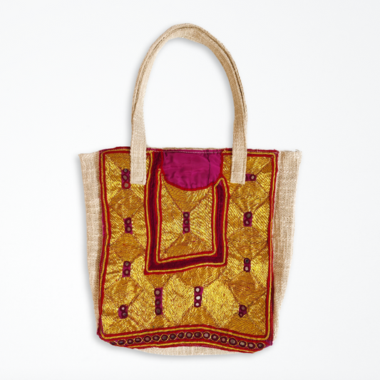 Cotton Tote Bag With Vintage Gold Embroidered Patch