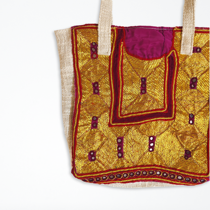 Cotton Tote Bag With Vintage Gold Embroidered Patch