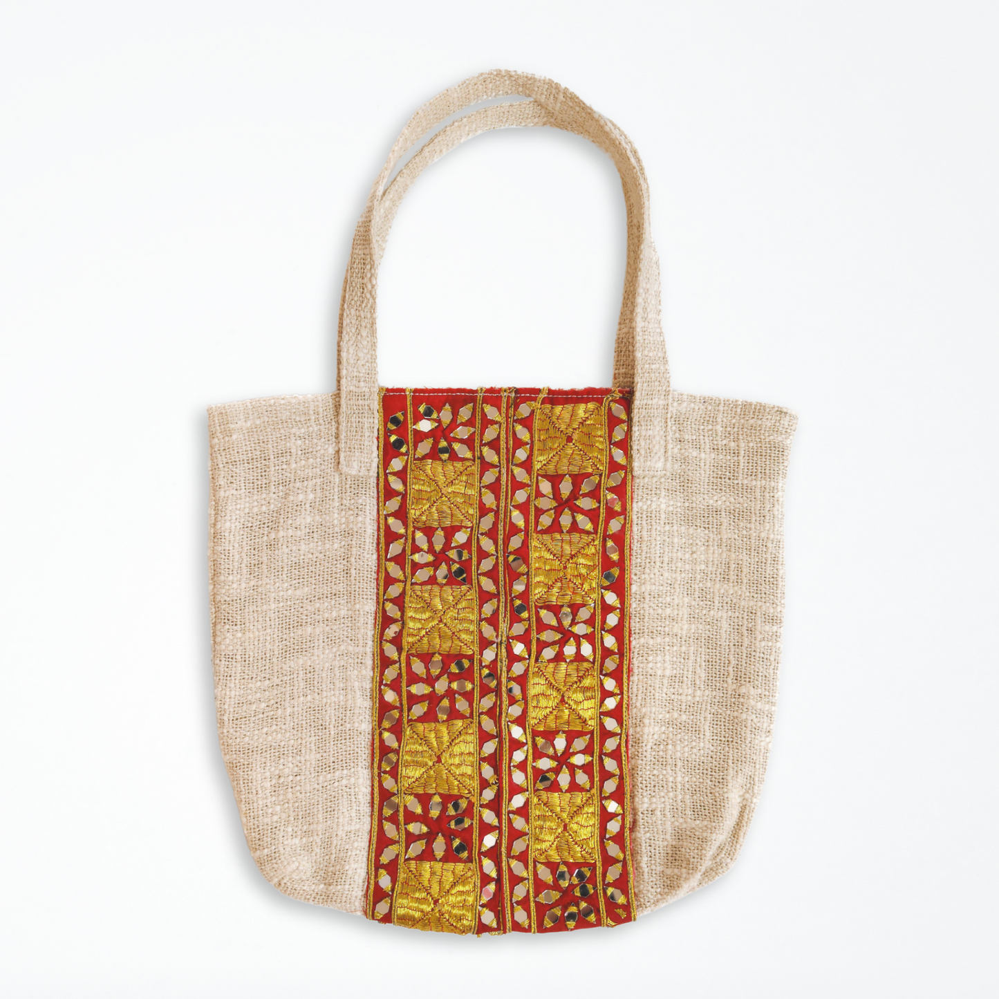 Cotton Tote Bag With Vintage Red & Gold Embroidered Patch