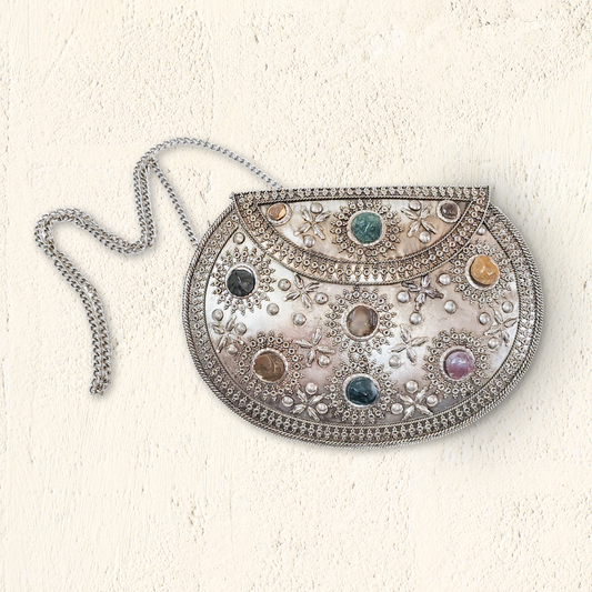 Handmade Vintage Metal & Agate Stones Sling/Clutch Bag
